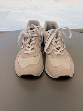 New Balance Light Beige & White Suede Mesh Sneakers
